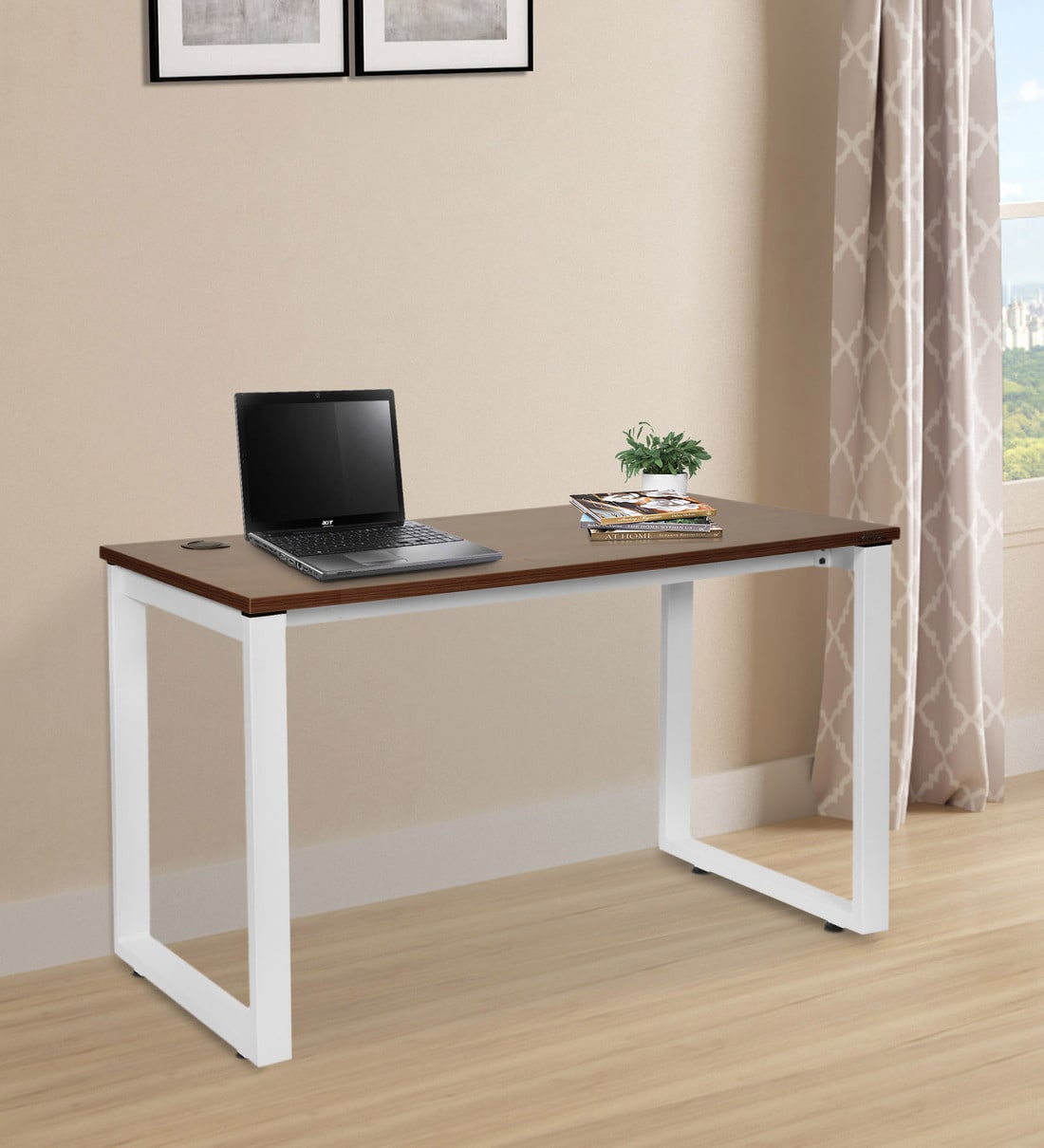 Buy Victoria Study Table in Dark Acacia & White Colour by Office Today
