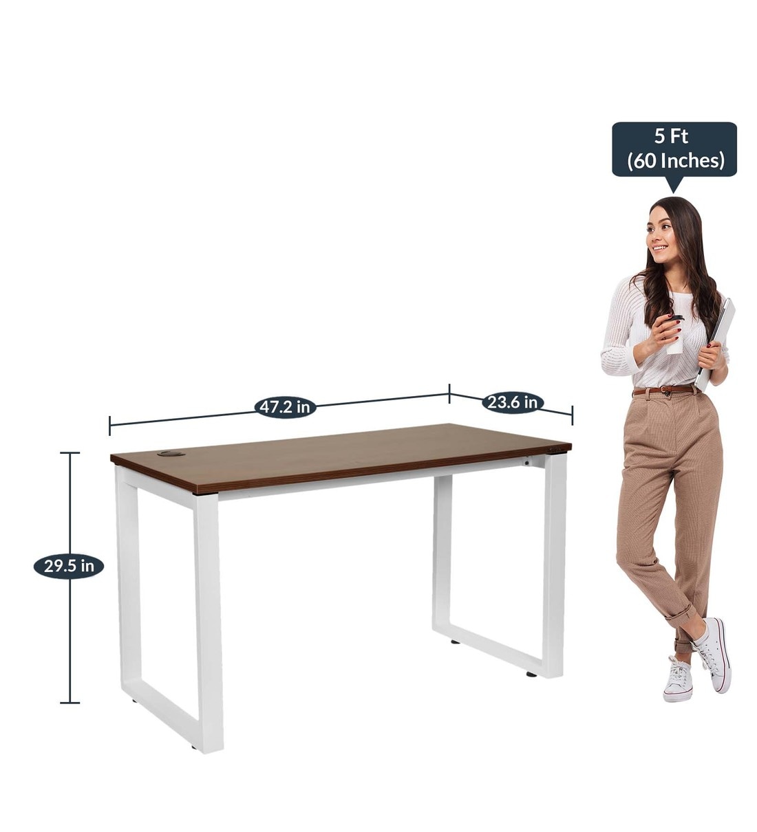 Buy Victoria Study Table in Dark Acacia & White Colour by Office Today