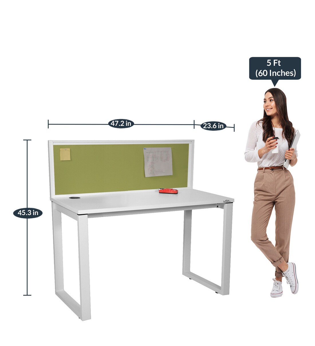 Buy Victoria Study Table with Pin Board in White & Green Colour by