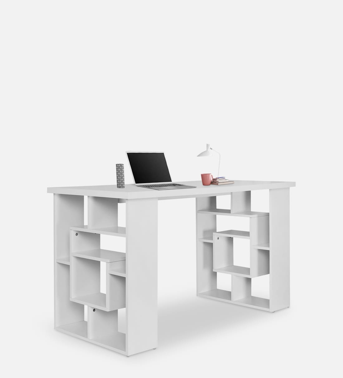 Buy Victoria Study Table With Shelf & Multipurpose Storage in White Finish by TADesign Online