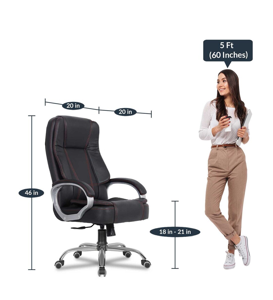 Buy Vienna Leatherette High Back Executive Chair in Black Colour by