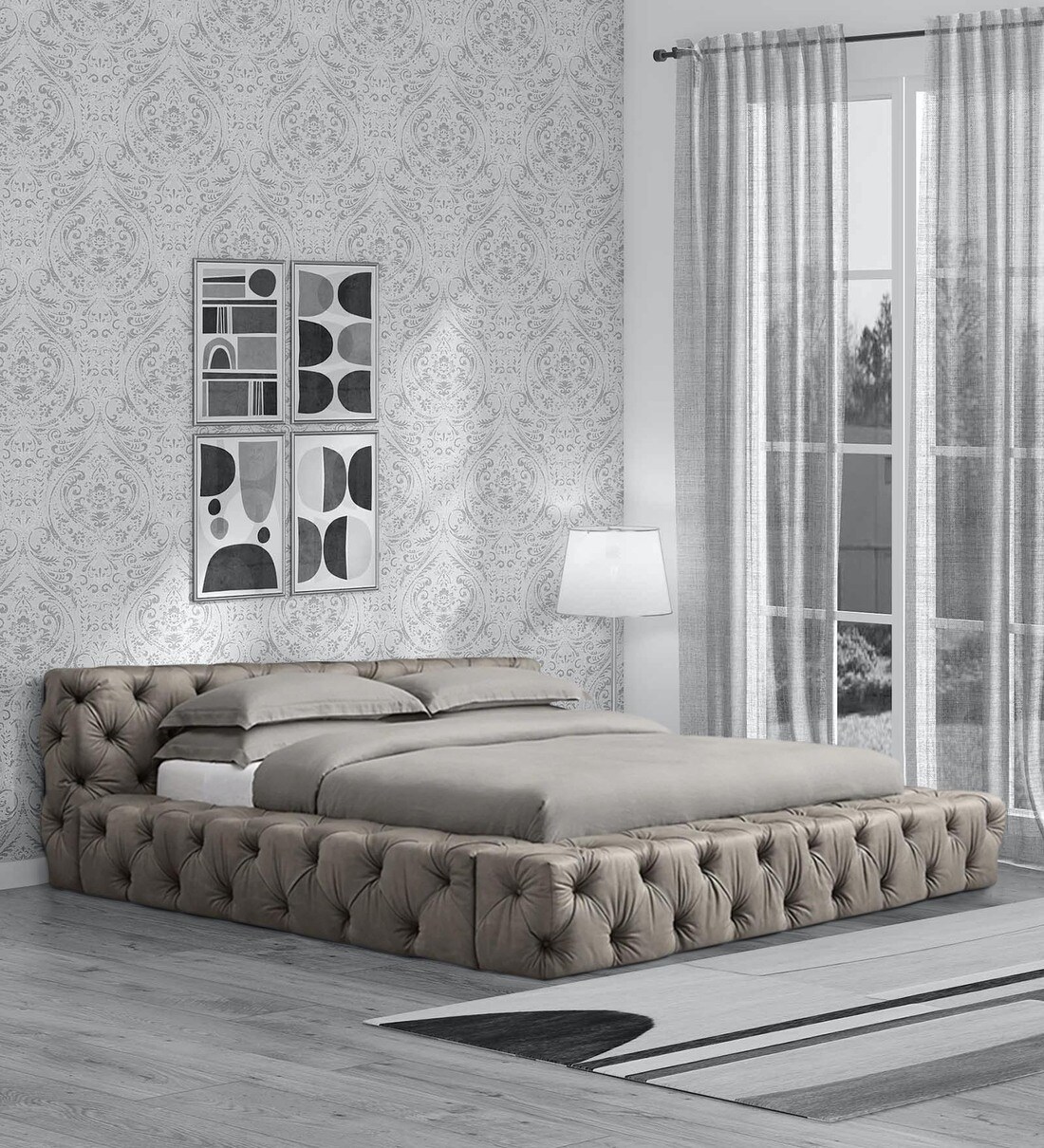 Buy Vigo Upholstered Platform King Size Bed in Grey Finish by Afydecor