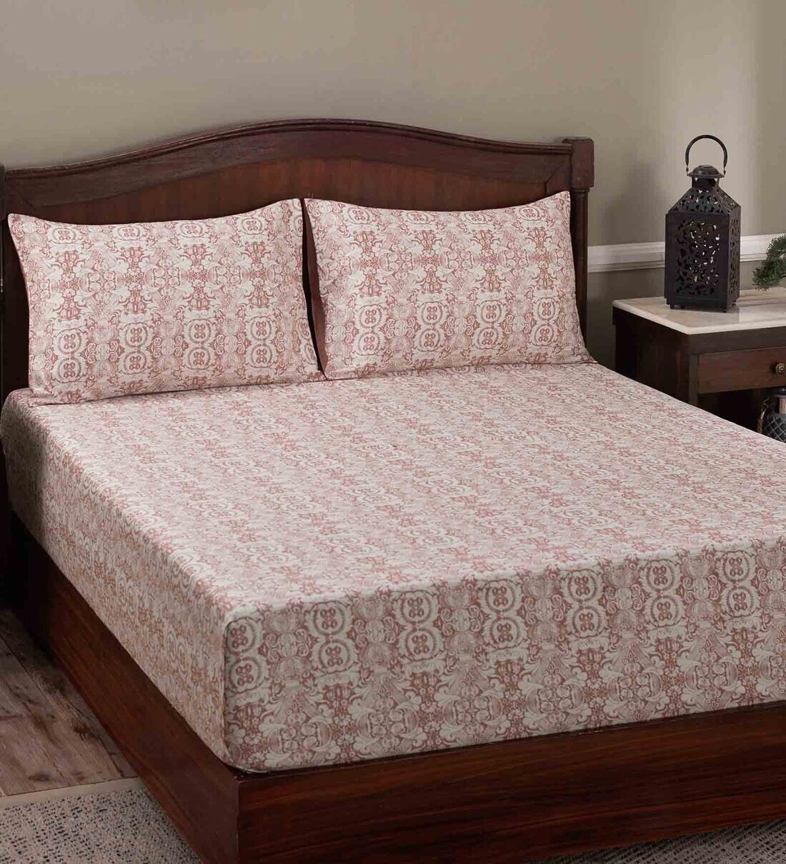 Buy Pink Traditional 400 TC Cotton 1 Double King Size Bedsheet with 2