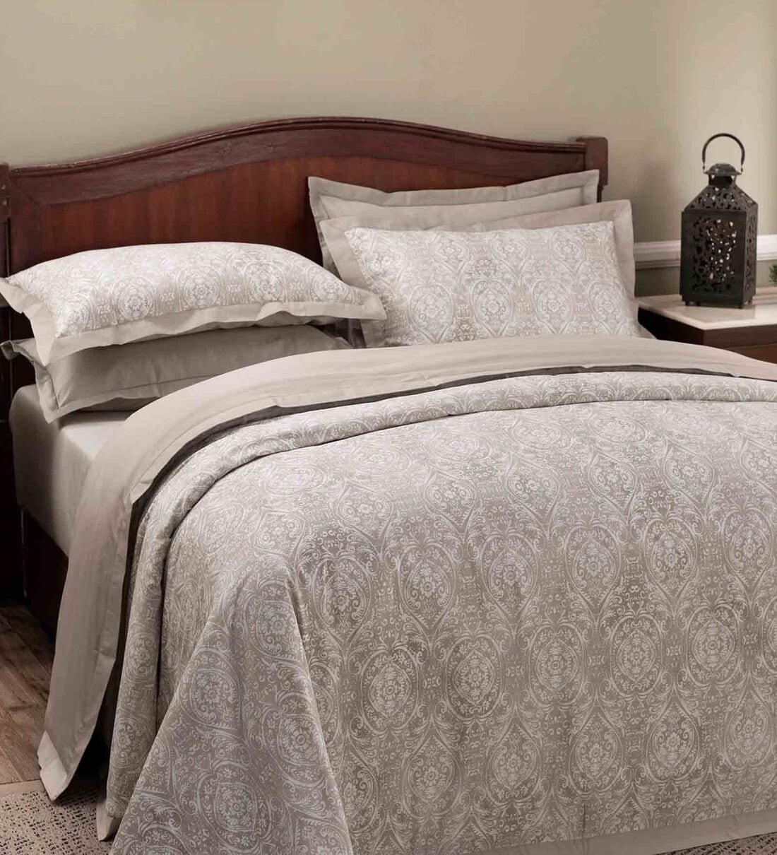 Buy Grey Traditional Cotton Double Bed Duvet Cover With 2 Pillow Covers