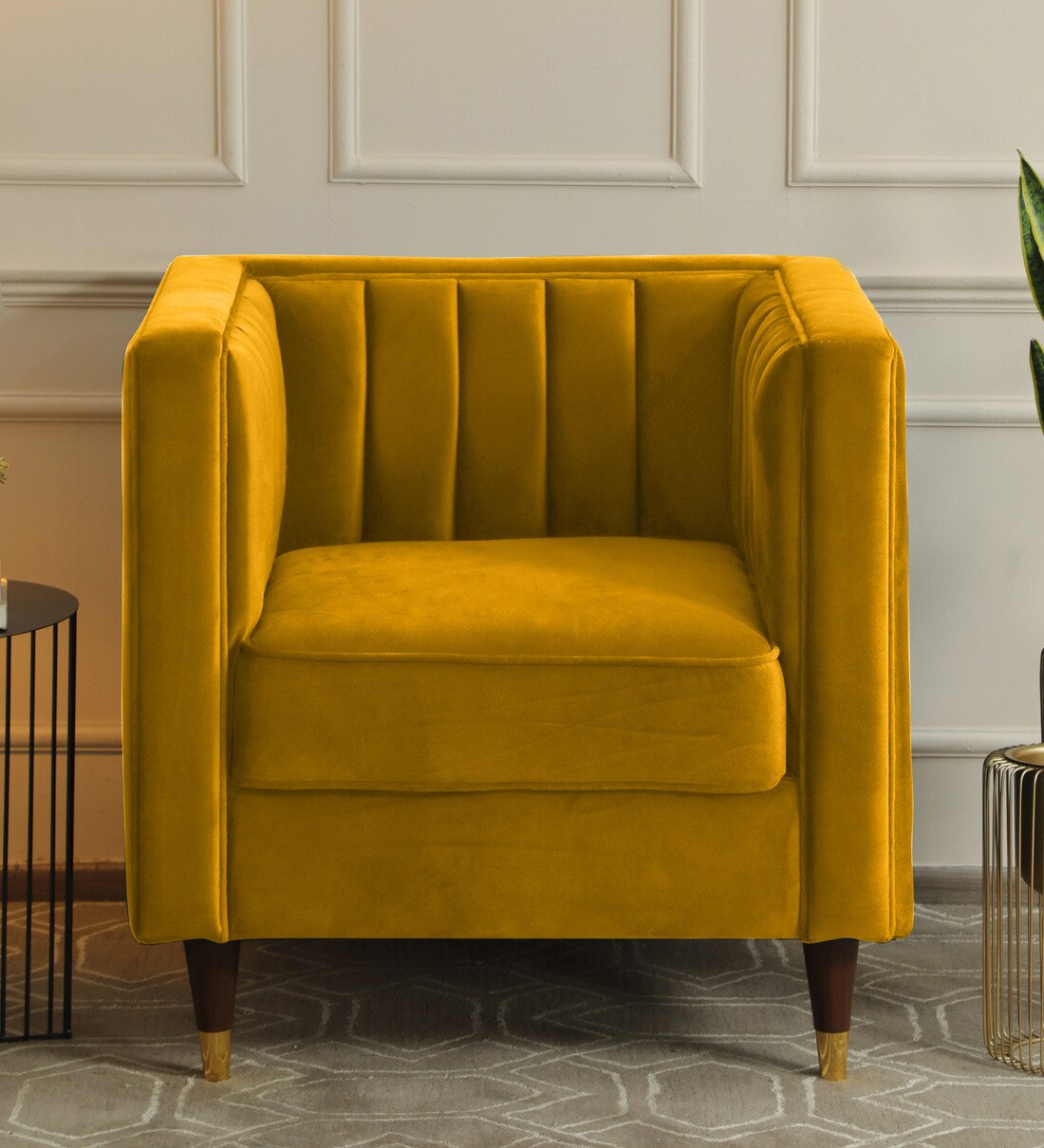 Buy Vito Velvet 1 Seater Sofa in Yellow Colour at 6 OFF by Casacraft