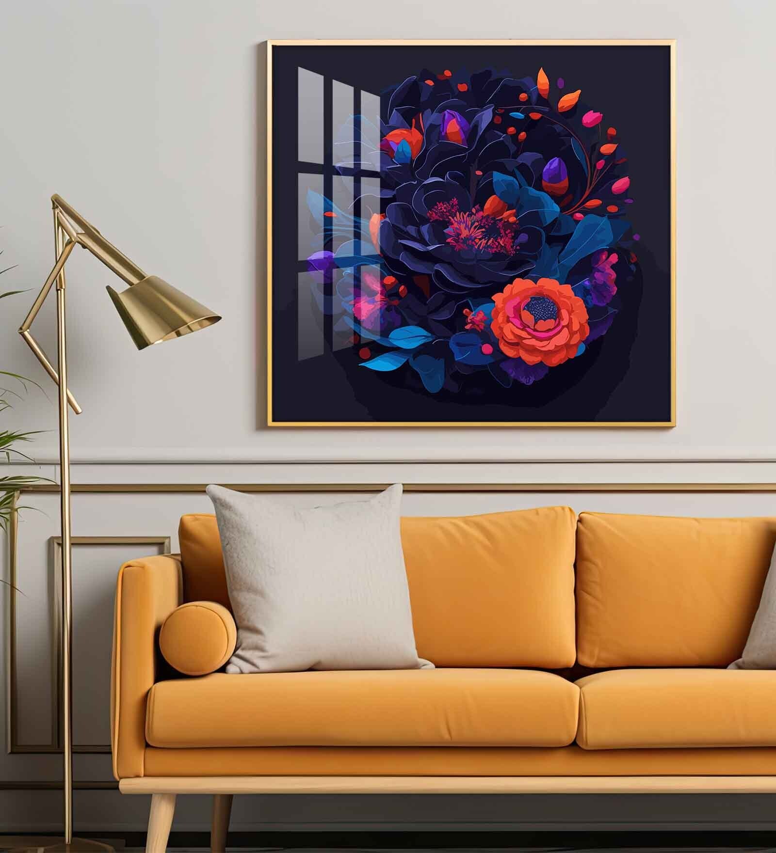 Vibrant Blossom Glass Finish Square Wall Art