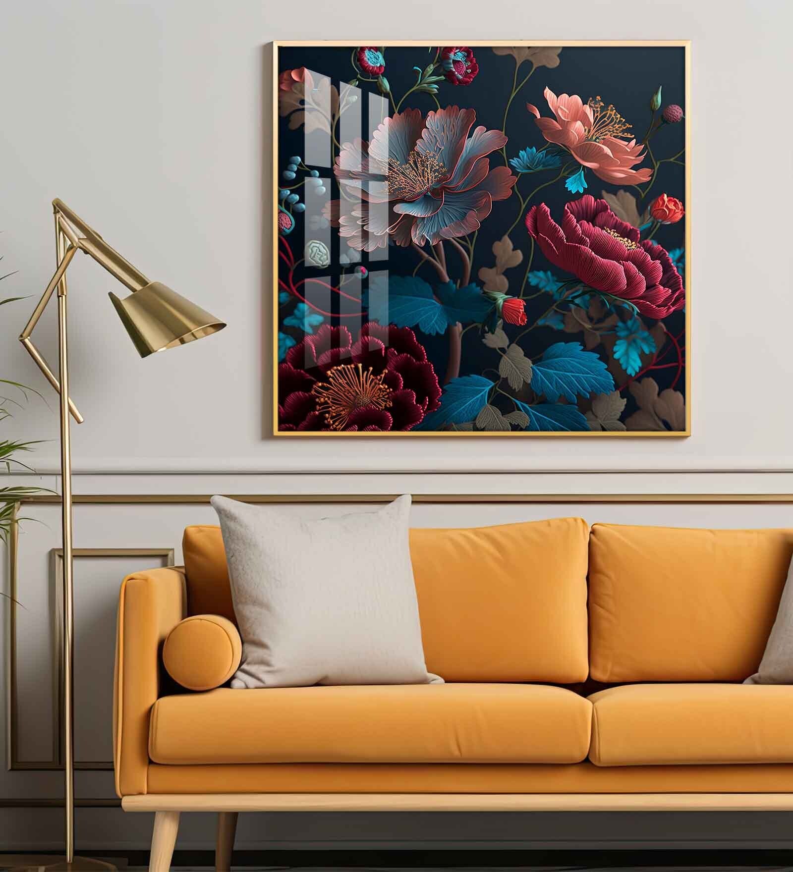 Vibrant Blossom Mural Glass Finish Square Wall Art