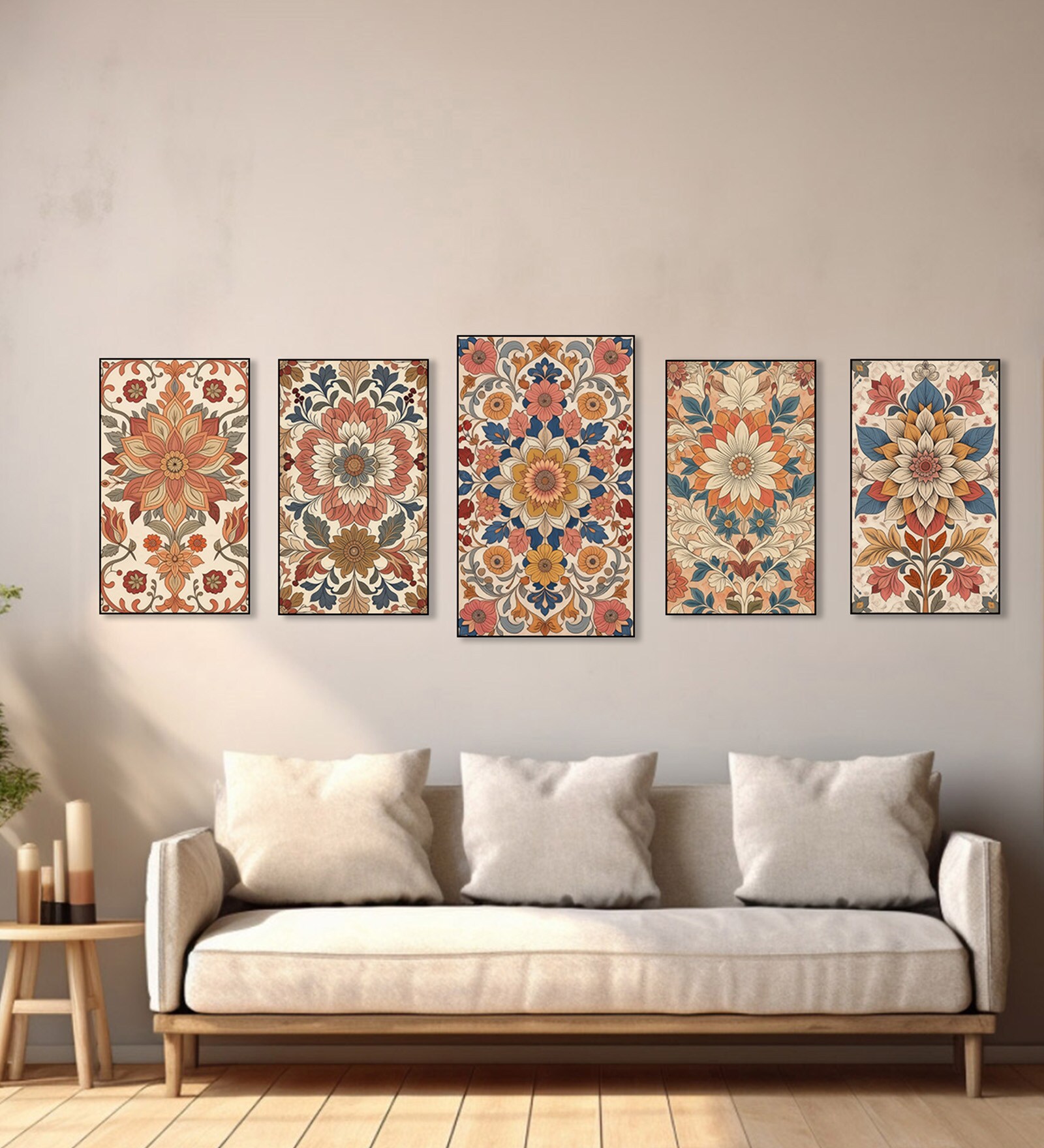 Floral Canvas Art Collection Printed Wall Painting Black Frame Set of 5