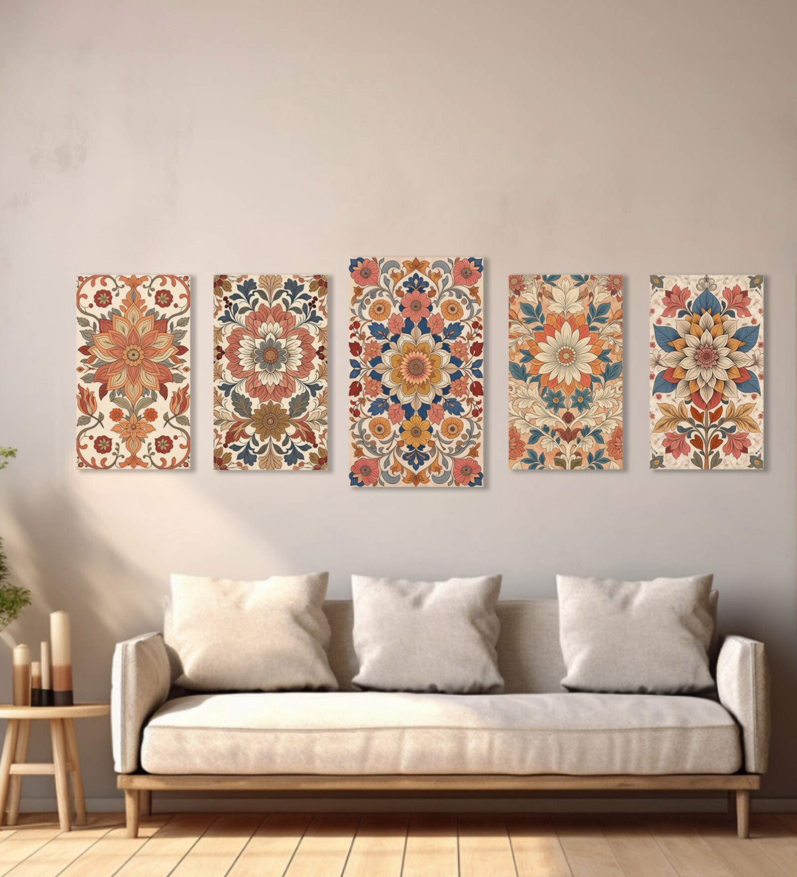 Floral Canvas Art Collection Printed Wall Painting Stretch Canvas Frame Set of 5