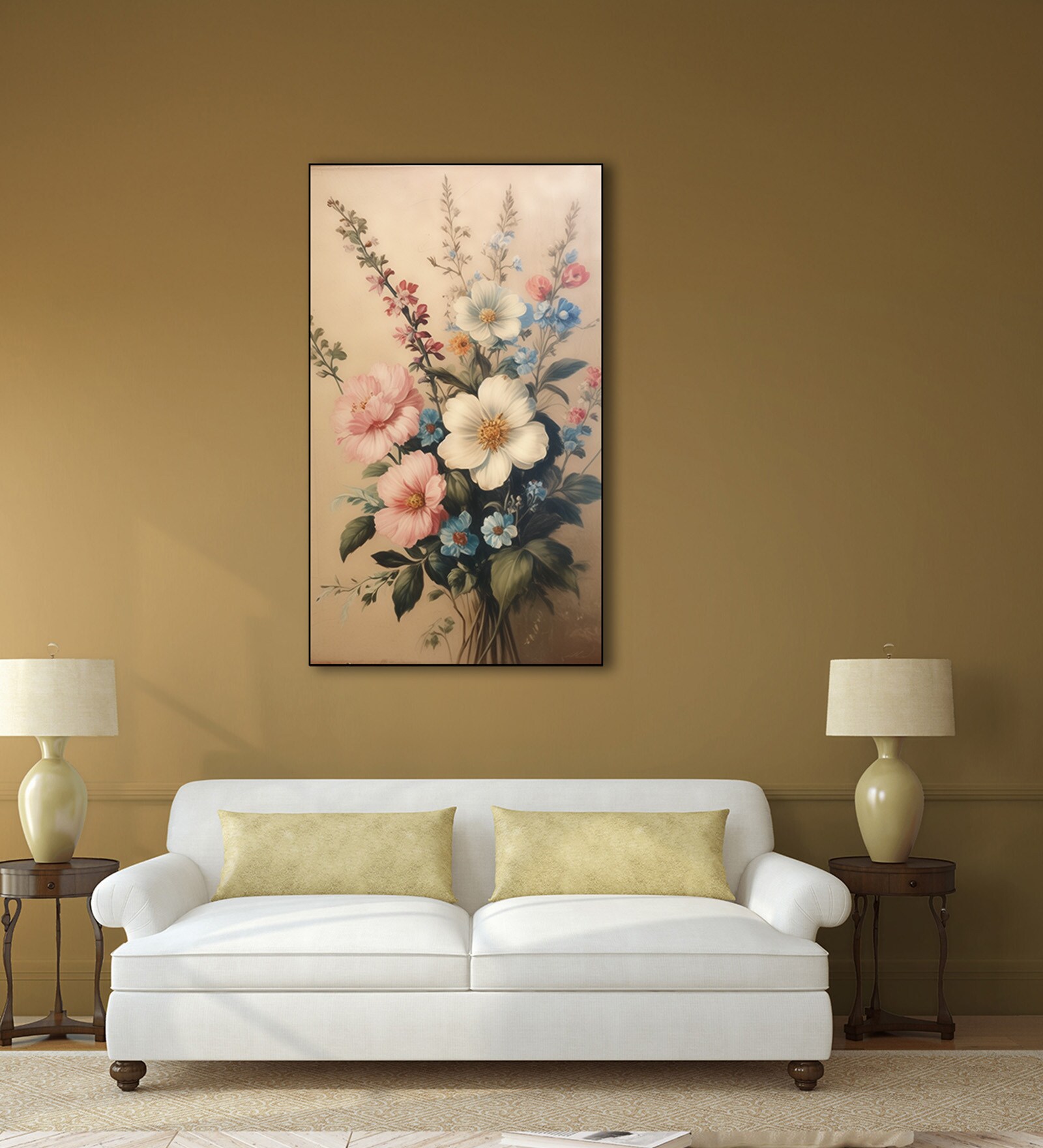 Flowers in Vase Canvas Printed Wall Painting Black Frame