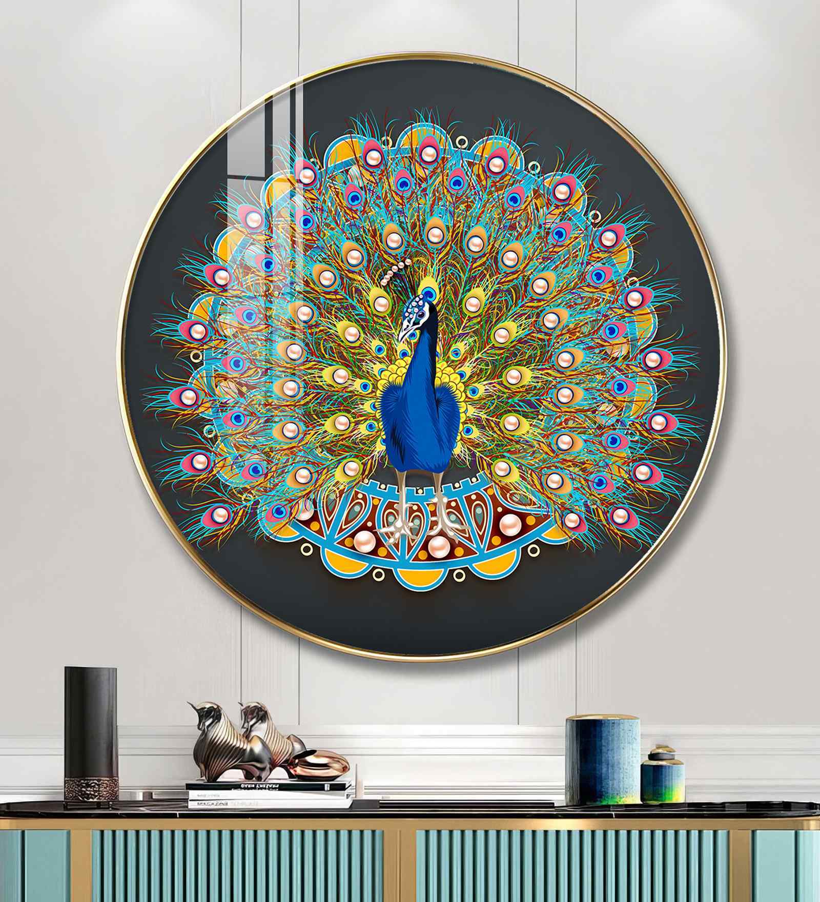 Vibrant Peacock Acrylic Round Wall Art