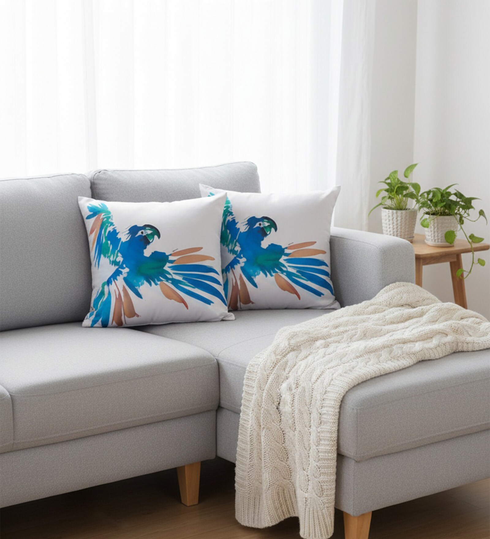 Vibrant Watercolor Parrot Cushion Cover (18x18 inches)