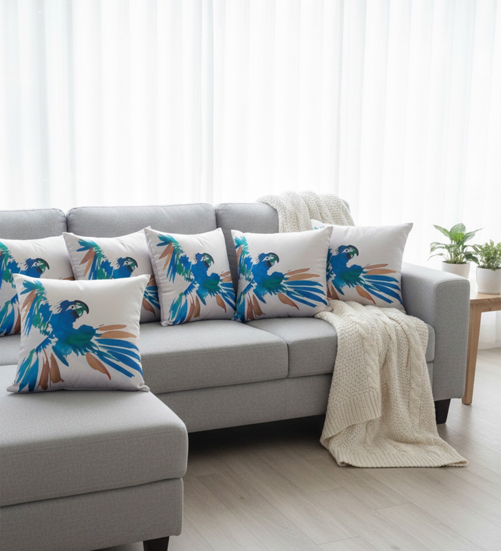 Vibrant Watercolor Parrot Cushion Cover (18x18 inches)