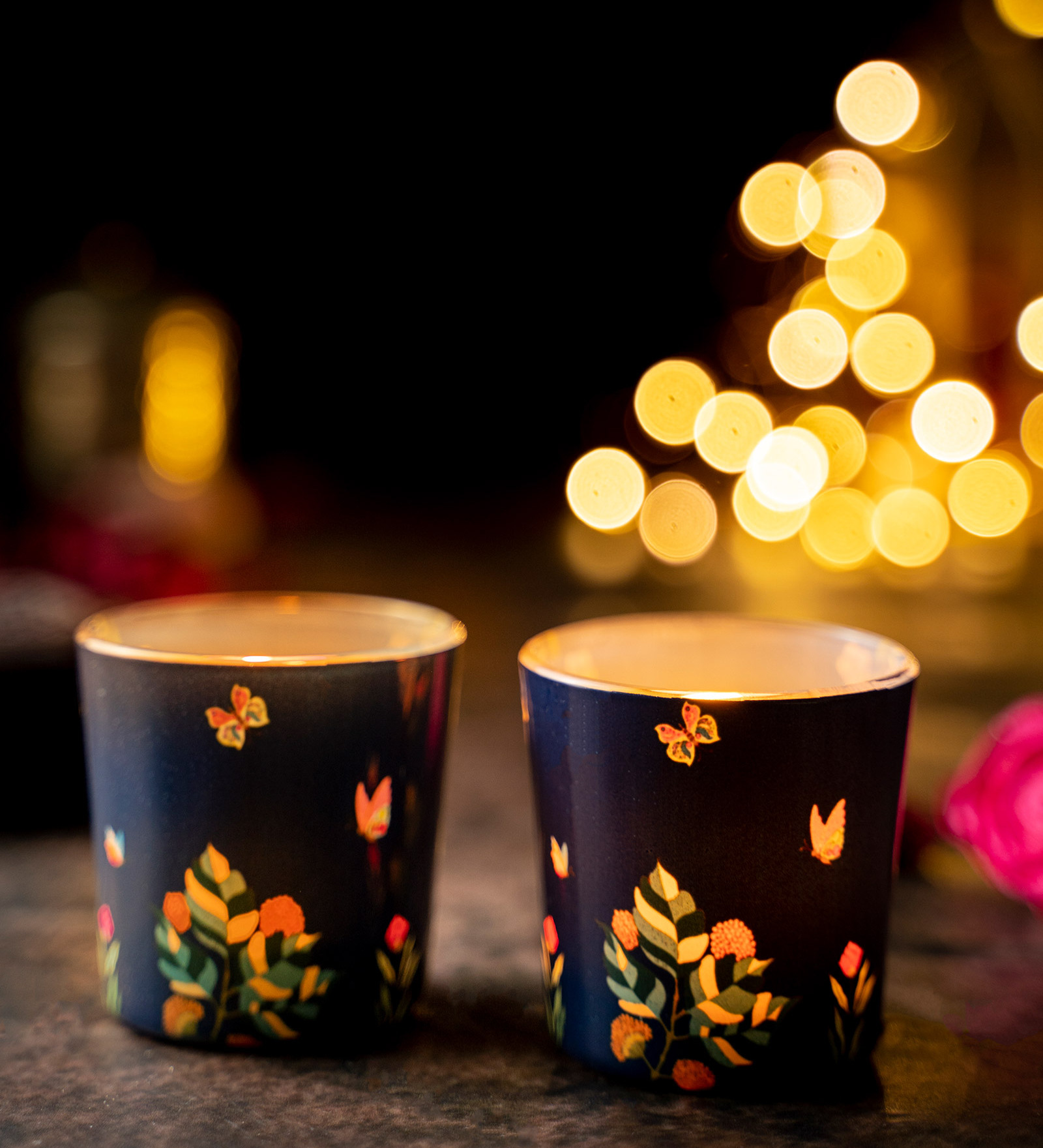 Vibrent Bliss Blue Glass Table Tea Light Holder Set Of 2