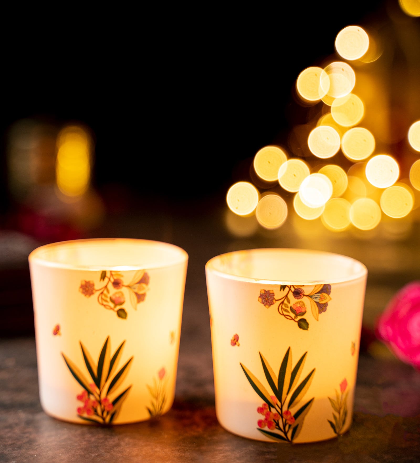 Buy Vibrent Bliss White Glass Table Tea Light Holder Set of 2 by