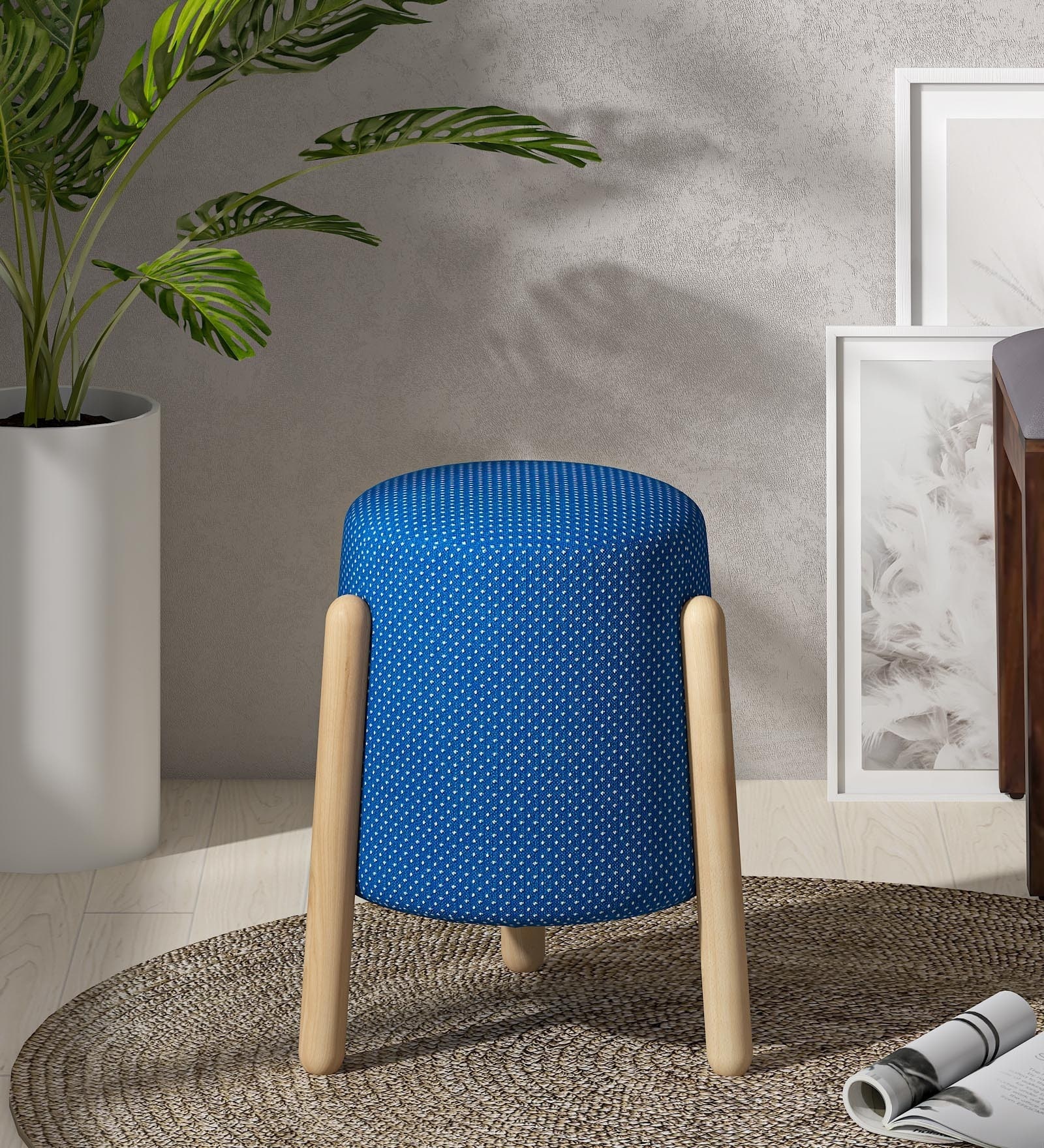 Vicente Solid Wood Seating Stool In Natural Finish