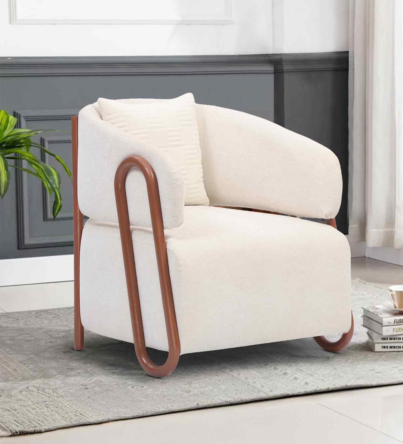 Vicenza Velvet Fabric Lounge Chair in Pearl Cream Colour