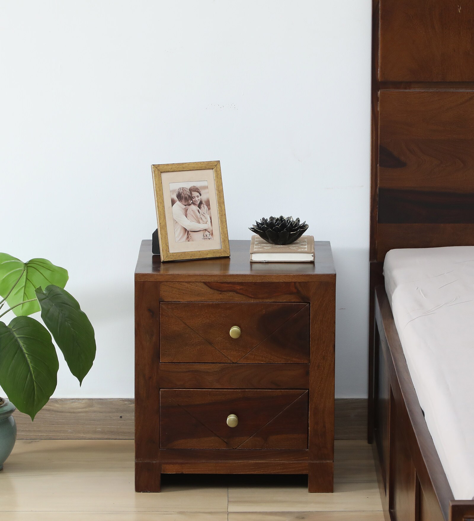 Victor Sheesham Wood Bedside Table in Scratch Resistant Provincial Teak Finish With Drawers