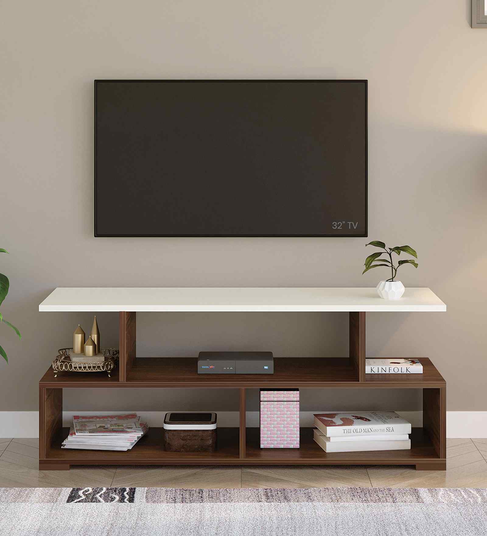 Victor TV Unit In Brown Maple & White Finish