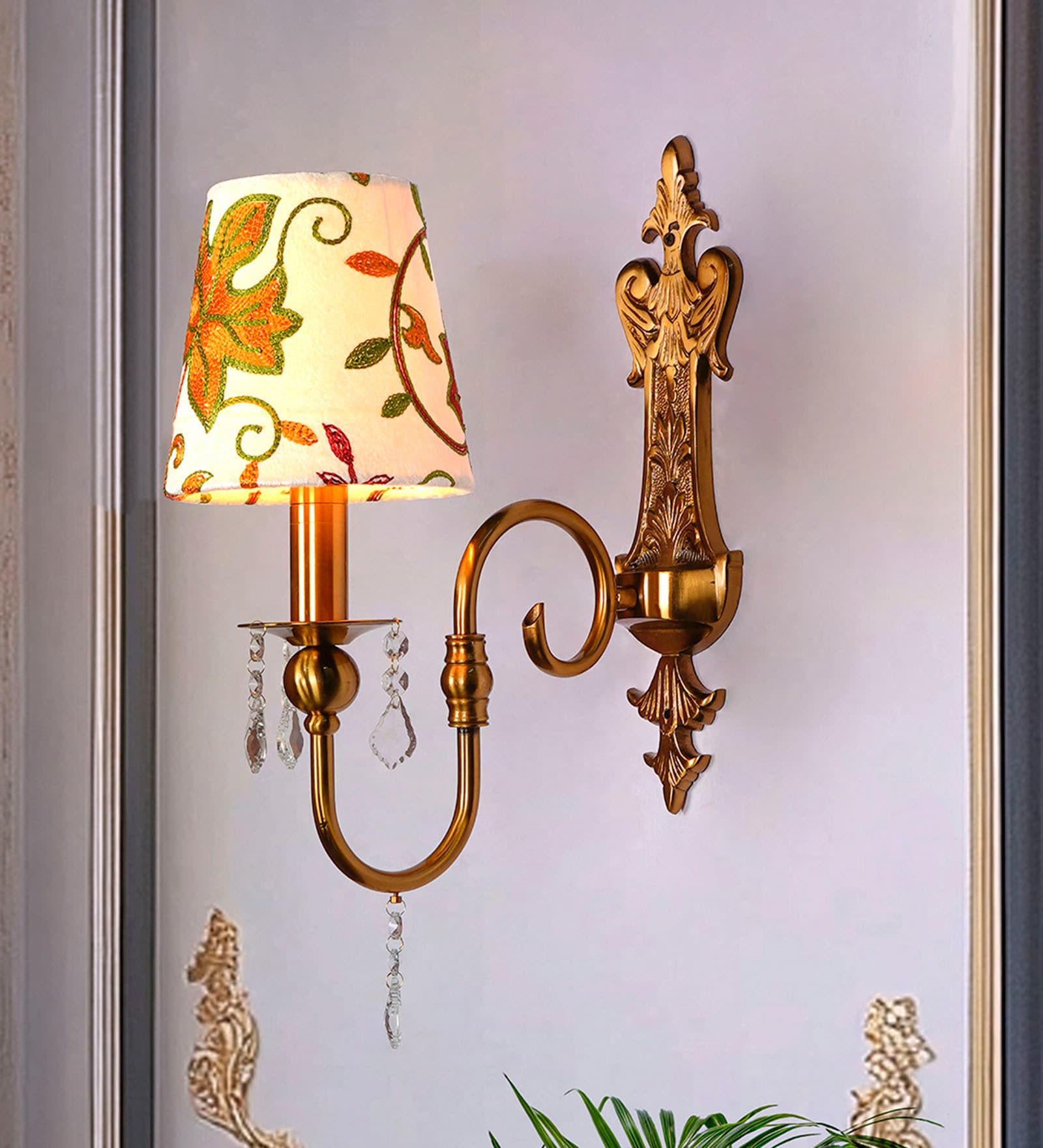 Victoria Antique Brass Wall Sconce with Kashida Shades
