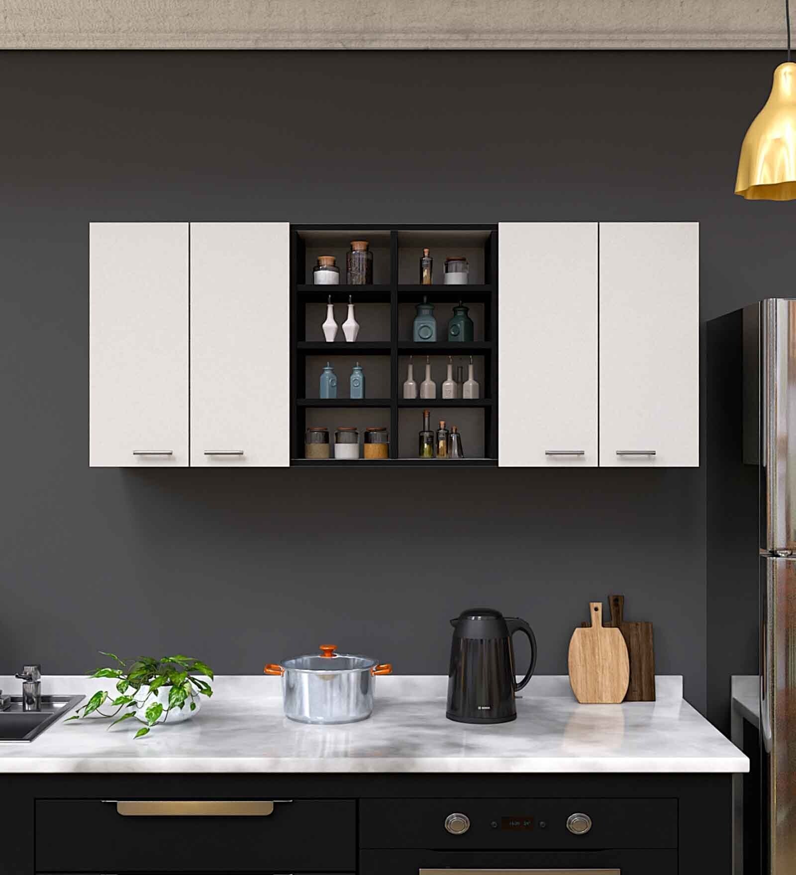 Victoria Engineered wood Wall Mounted Kitchen Cabinet (White & Black)