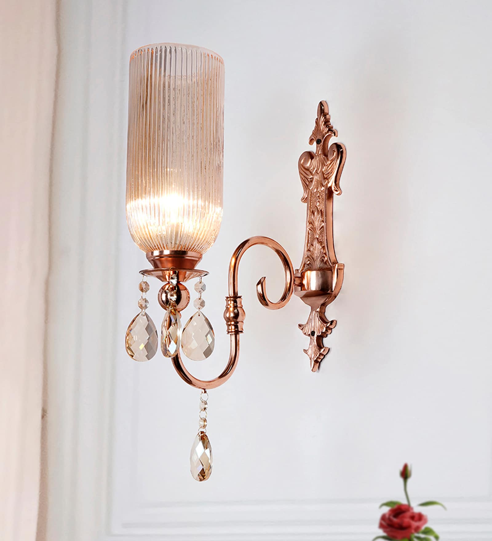 Victoria Polished Copper Wall Sconce with Luster Glass and Crystals