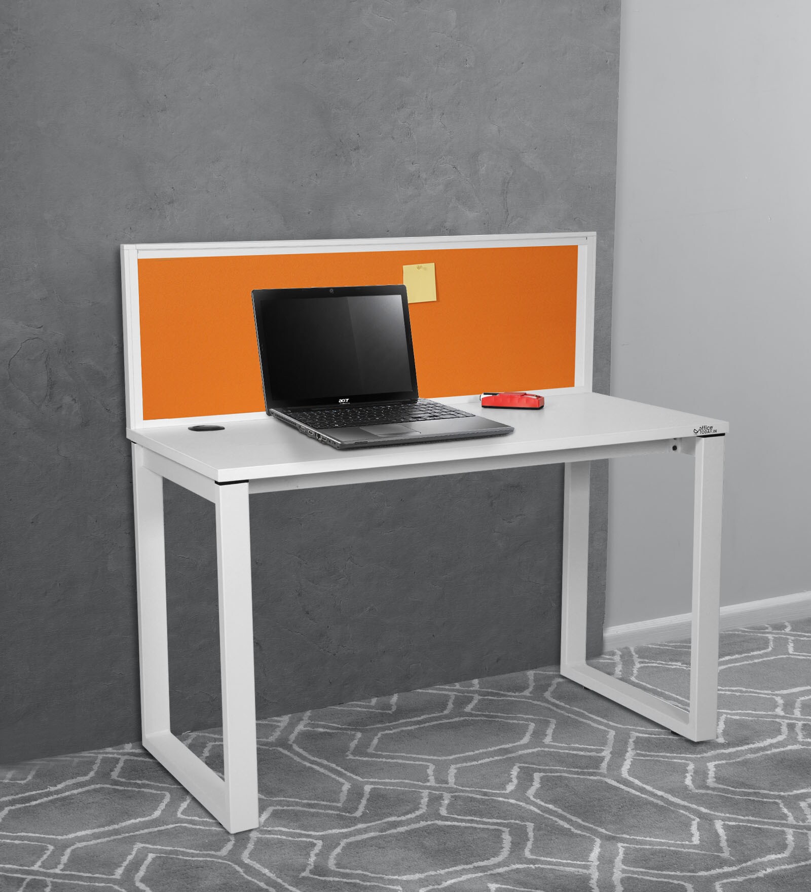 Victoria Study Table with Pin Board in White & Orange Colour Victoria Study Table with Pin Board in White & Orange Colour
