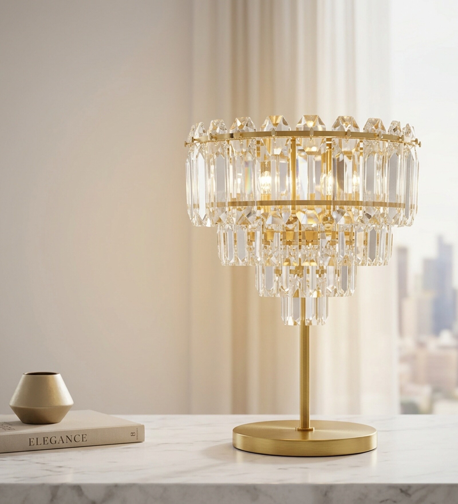 Vienna Crystal Halo Gold Table Lamp for Living Room & Bedroom