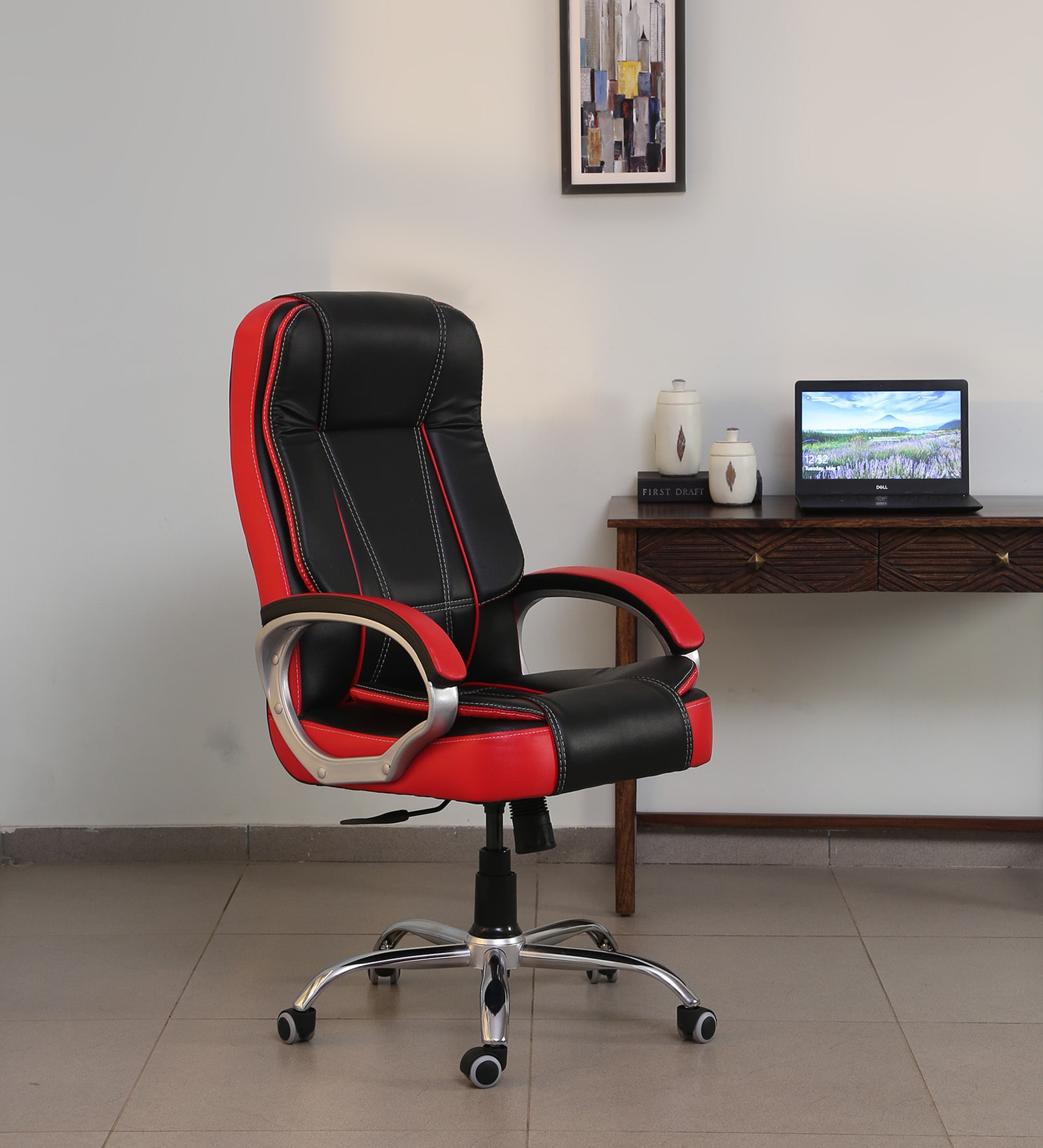 Buy Vienna High Back Leatherette Executive Chair in Black & Red Colour