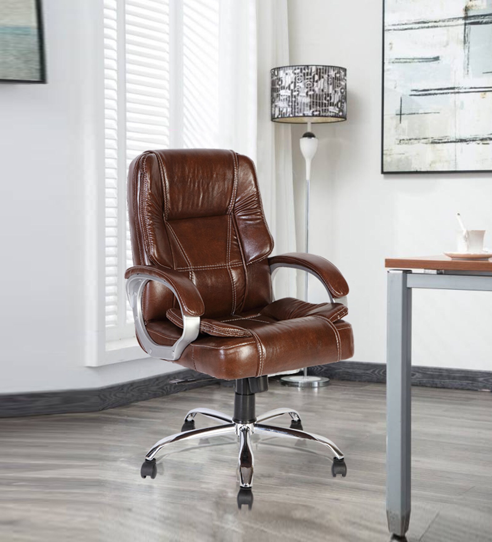 Buy Vienna Mid Back Executive Chair in Brown Leatherette By Green Soul