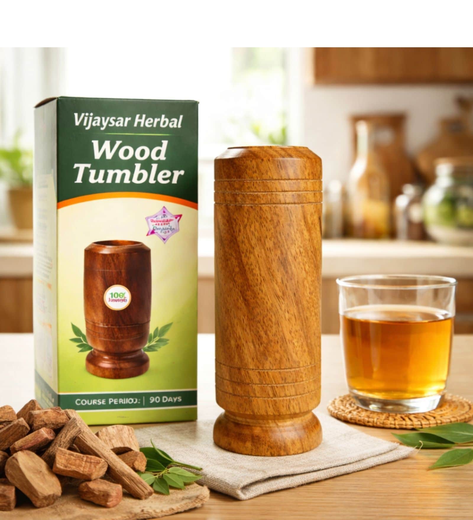 Vijaysar Wooden Tumbler for Herbal Water | Natural Wood Ayurvedic Drinking Glass