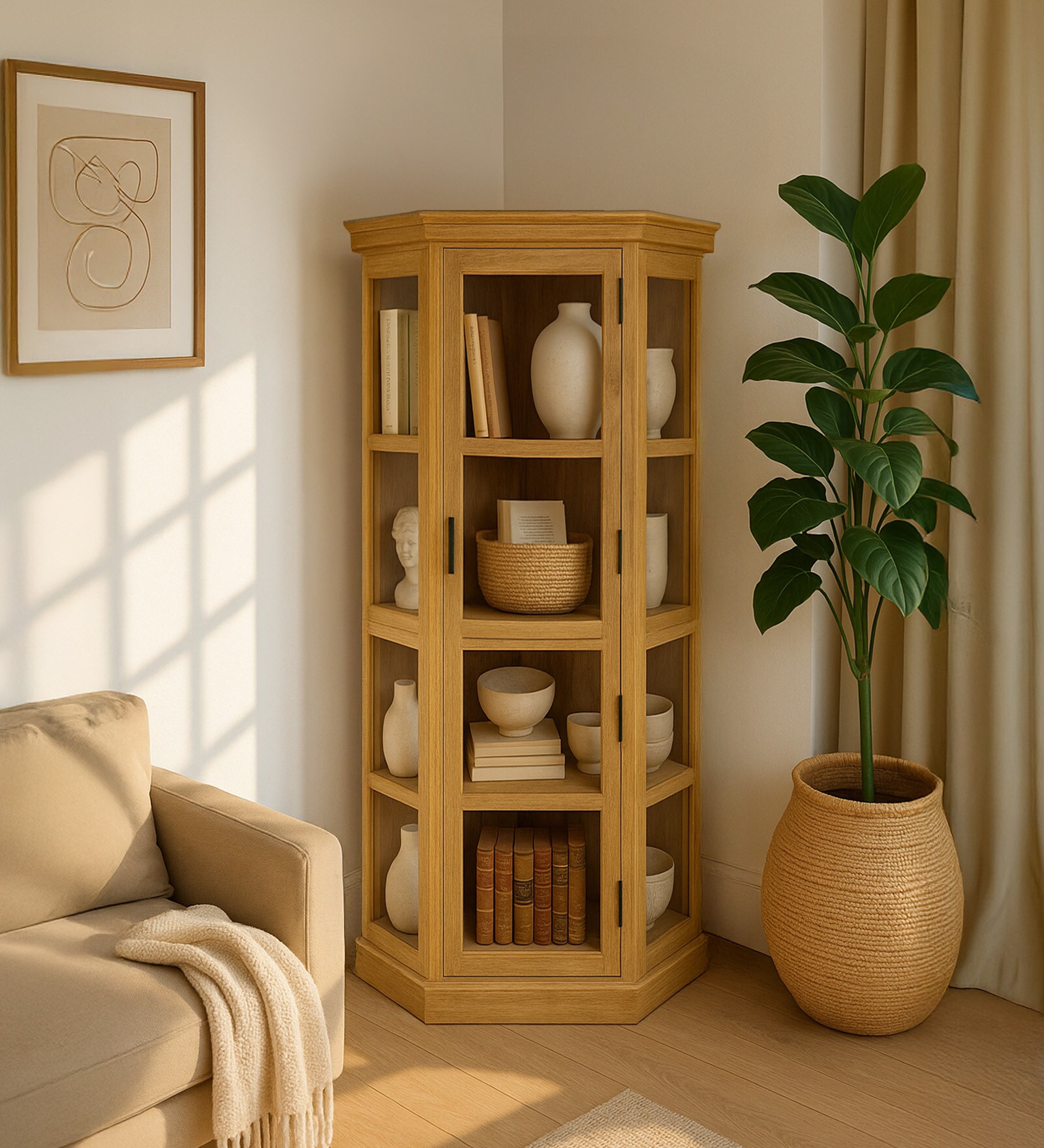 Vilina Mango Wood Tall Corner Cabinet In Natural finish