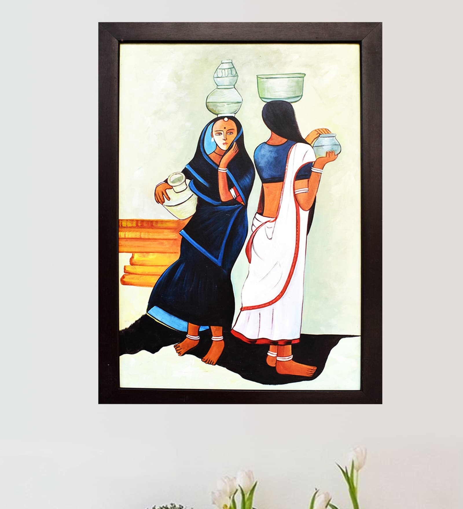 Village Ladies Handmade Oil Painting On Canvas Framed
