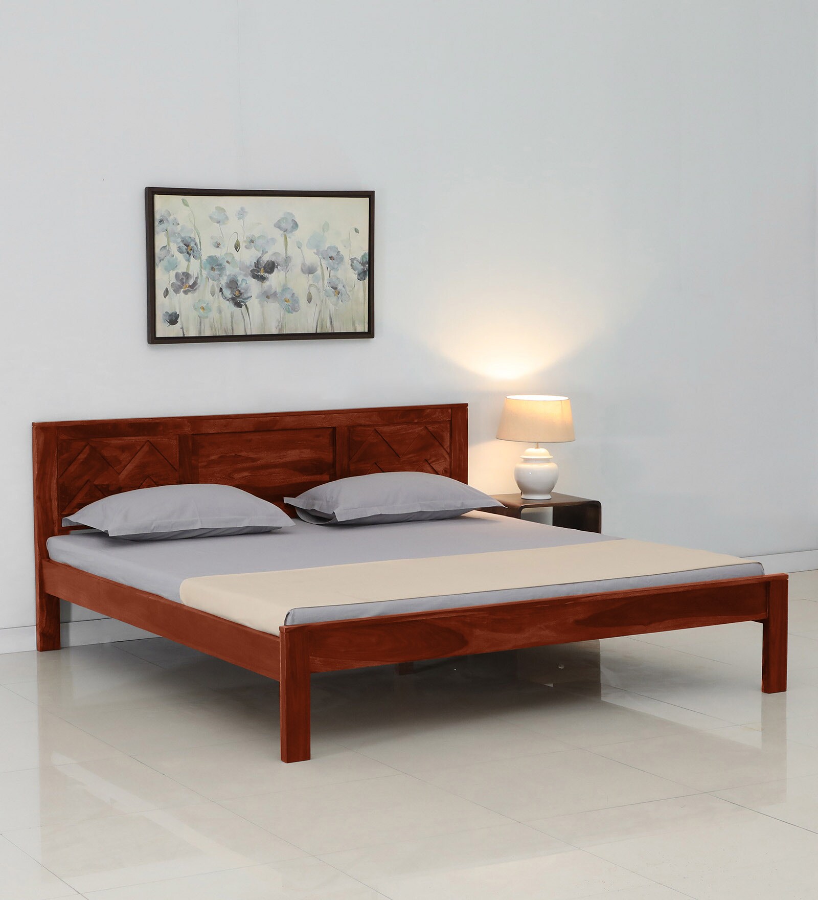 Buy Vinca Sheesham Wood King Size Bed in Scratch Resistant Honey Oak ...