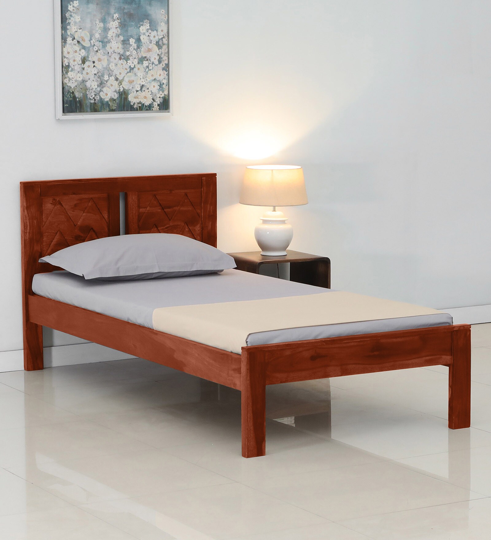 Buy Vinca Sheesham Wood Single Bed In Scratch Resistant Honey Oak ...