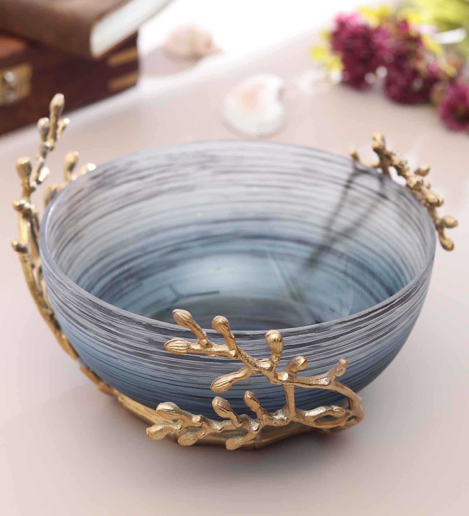 Vincent Glass Bowl in wavy grey & Gold