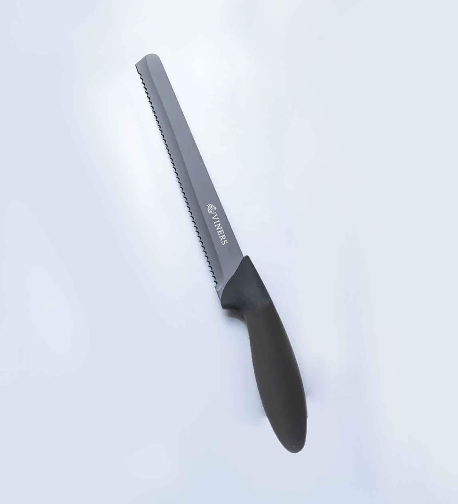 Viners Assure 8  Stainless Steel Bread Soft Grip Handle Safety Knife, Black