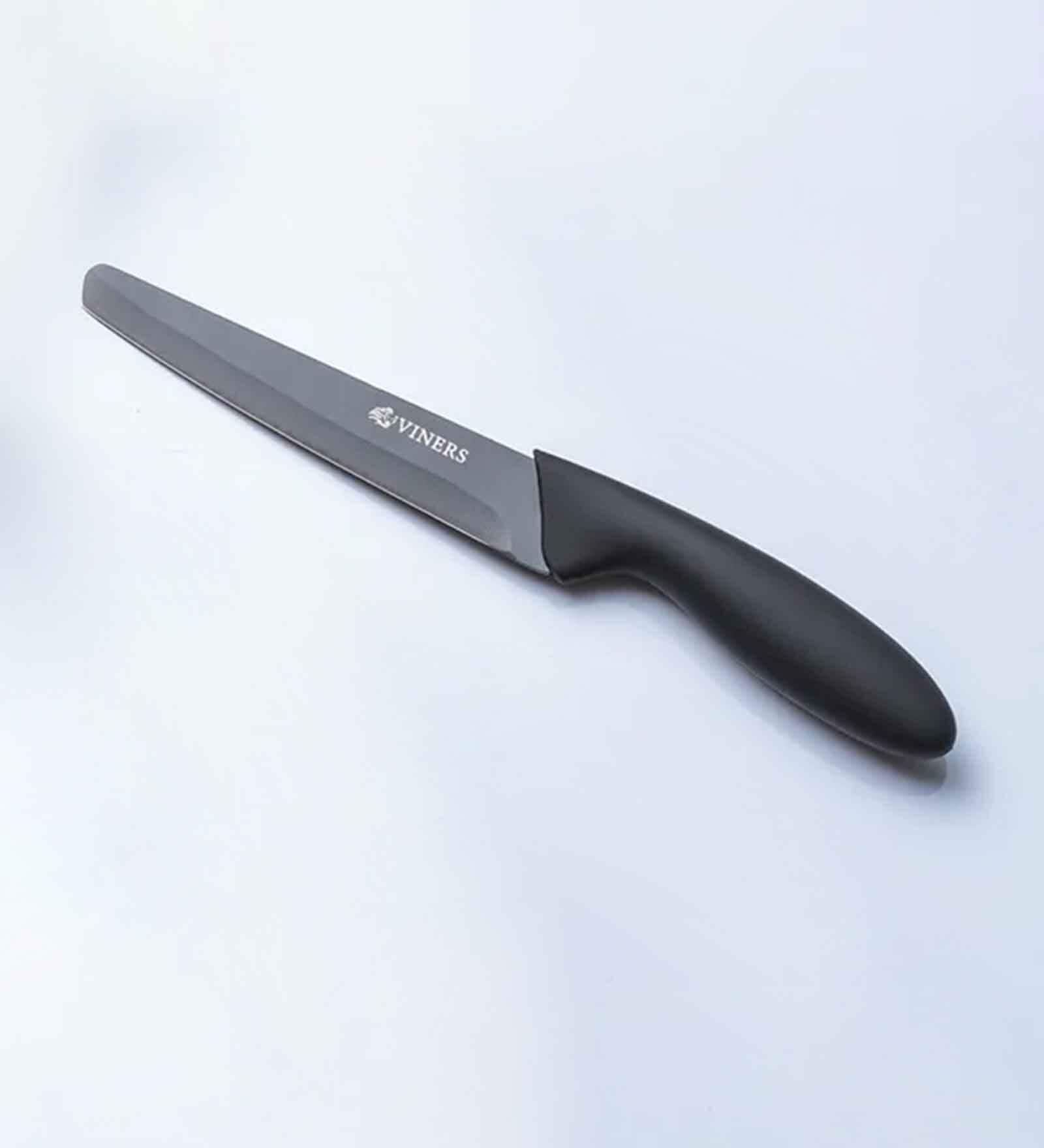 Viners Assure 8  Stainless Steel Carving Soft Grip Handle Safety Kitchen Knife, Black
