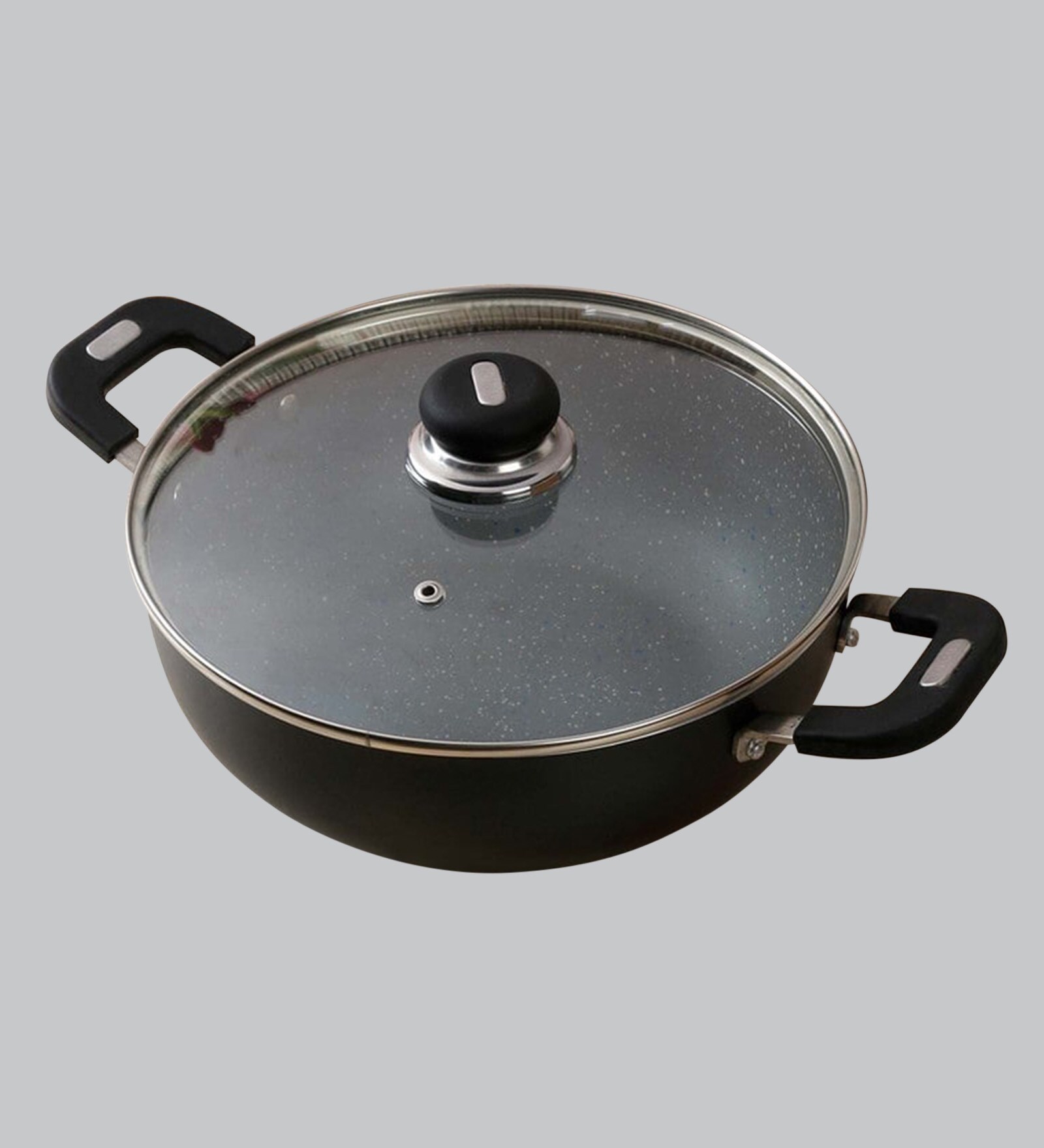 Vinod Cookware Vinod Cookware Aluminium Zest Marbilo Deep Kadai with Lid, 2-Pieces, 3.1 Ltr/24Cm, Black