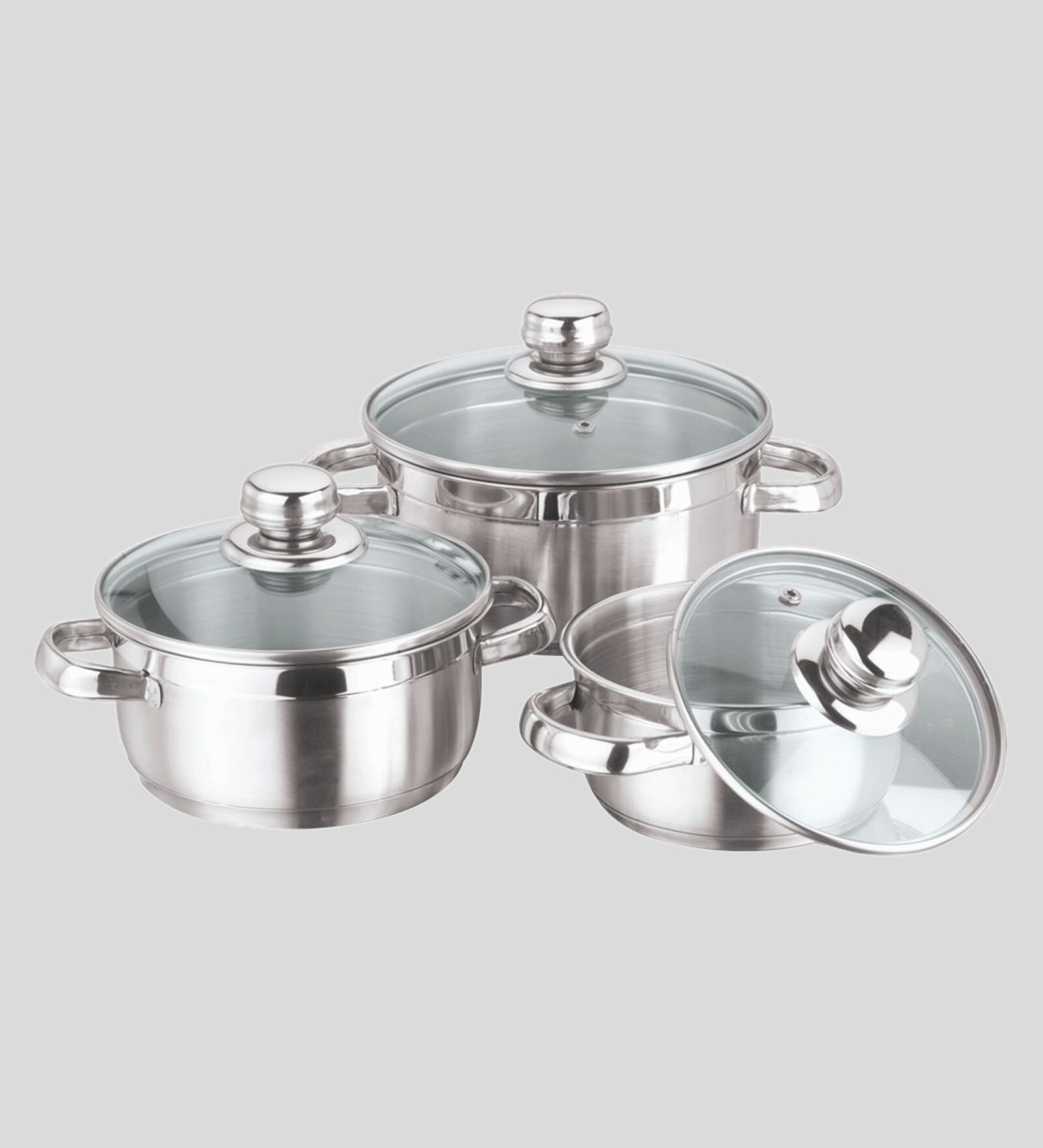 Breman Sauce Pot With Glass Lid, Set Of 3 Pc, 14 Cm, 16 Cm And 18 Cm, Stainless Steel