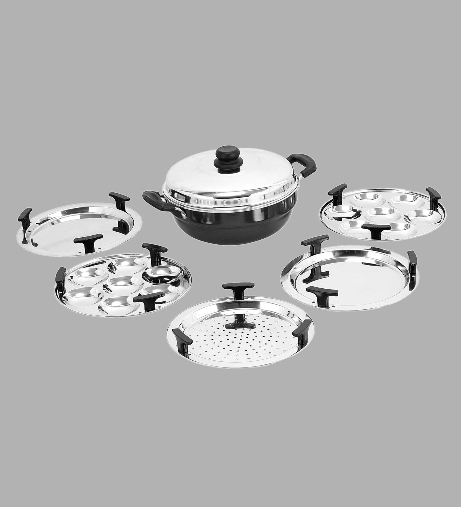 Buy Hard Anodised Induction Base Multi Kadai For Idli And Dhokala By