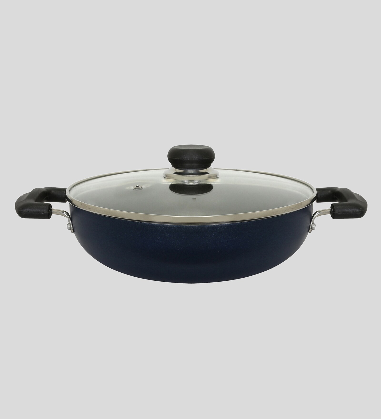 Non-Stick 3Mm Blue Kadai With Lid, 28 Cm, 4.3 Ltr, Aluminium