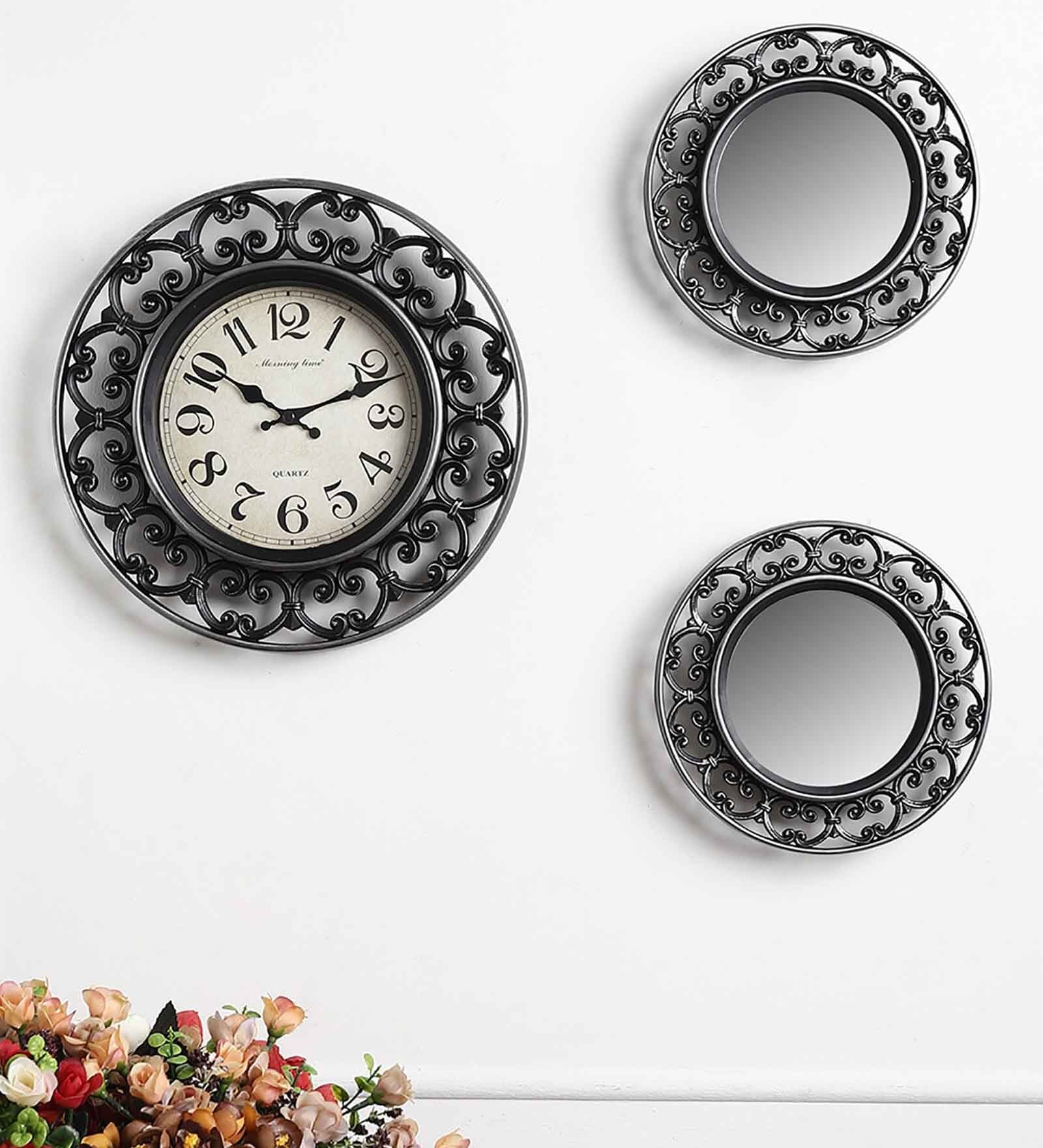 Black & Silver Plastic Vintage Modern Wall Clock