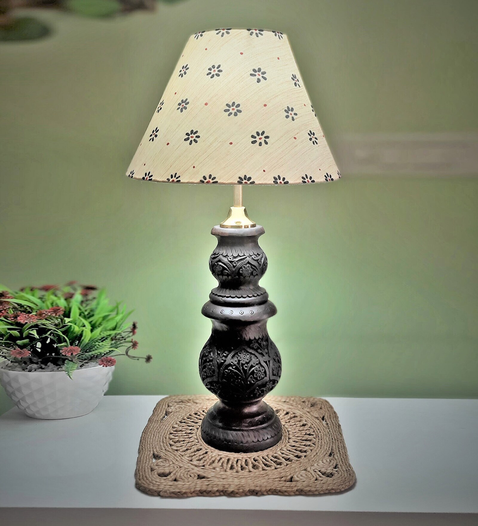 Buy Vintage With Full Carved Wooden Base Table Lamp By Disoo Fashions