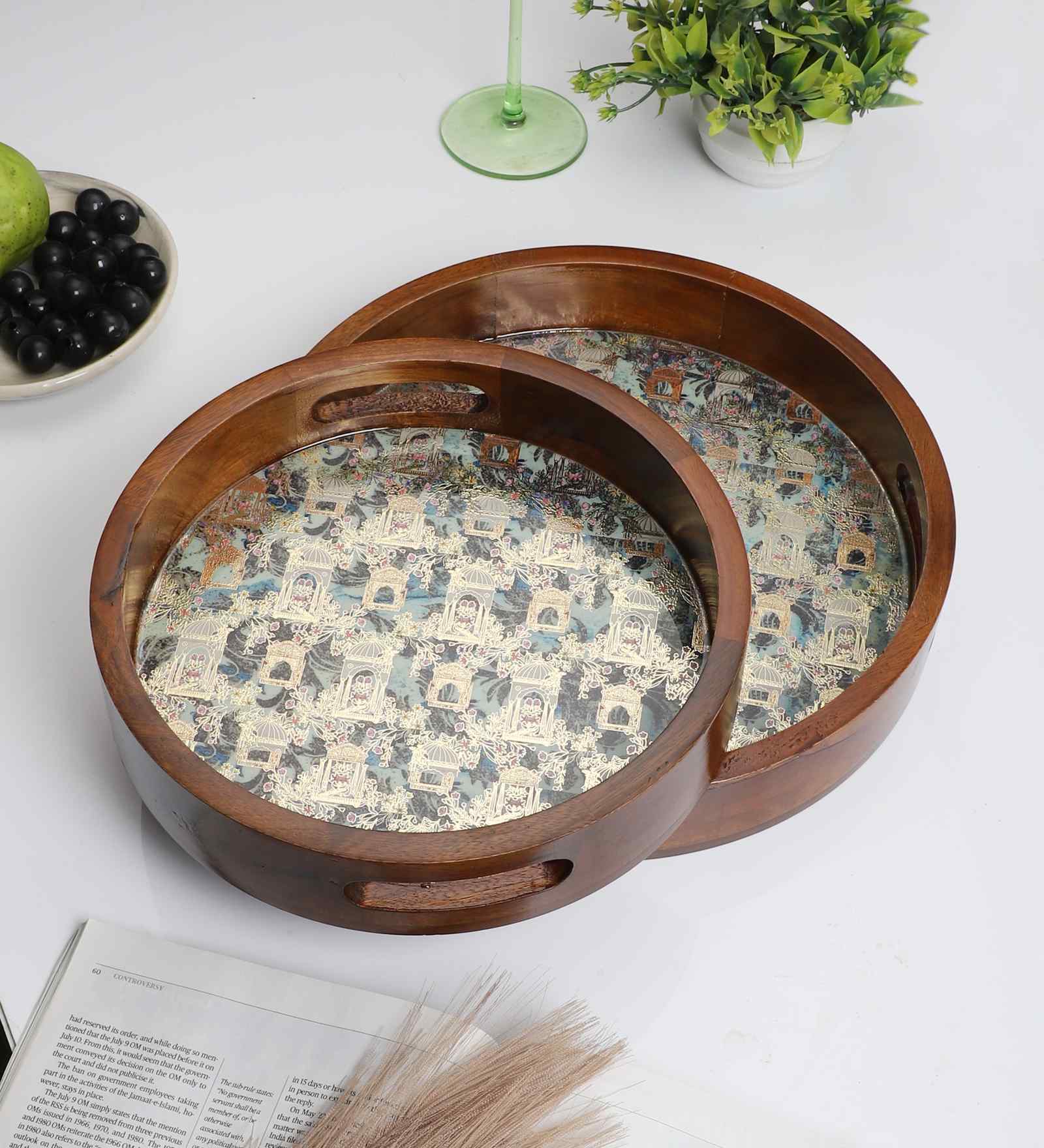 Vintage Birdcage Wooden Tray Set   Ornate Charm (Set of 2)