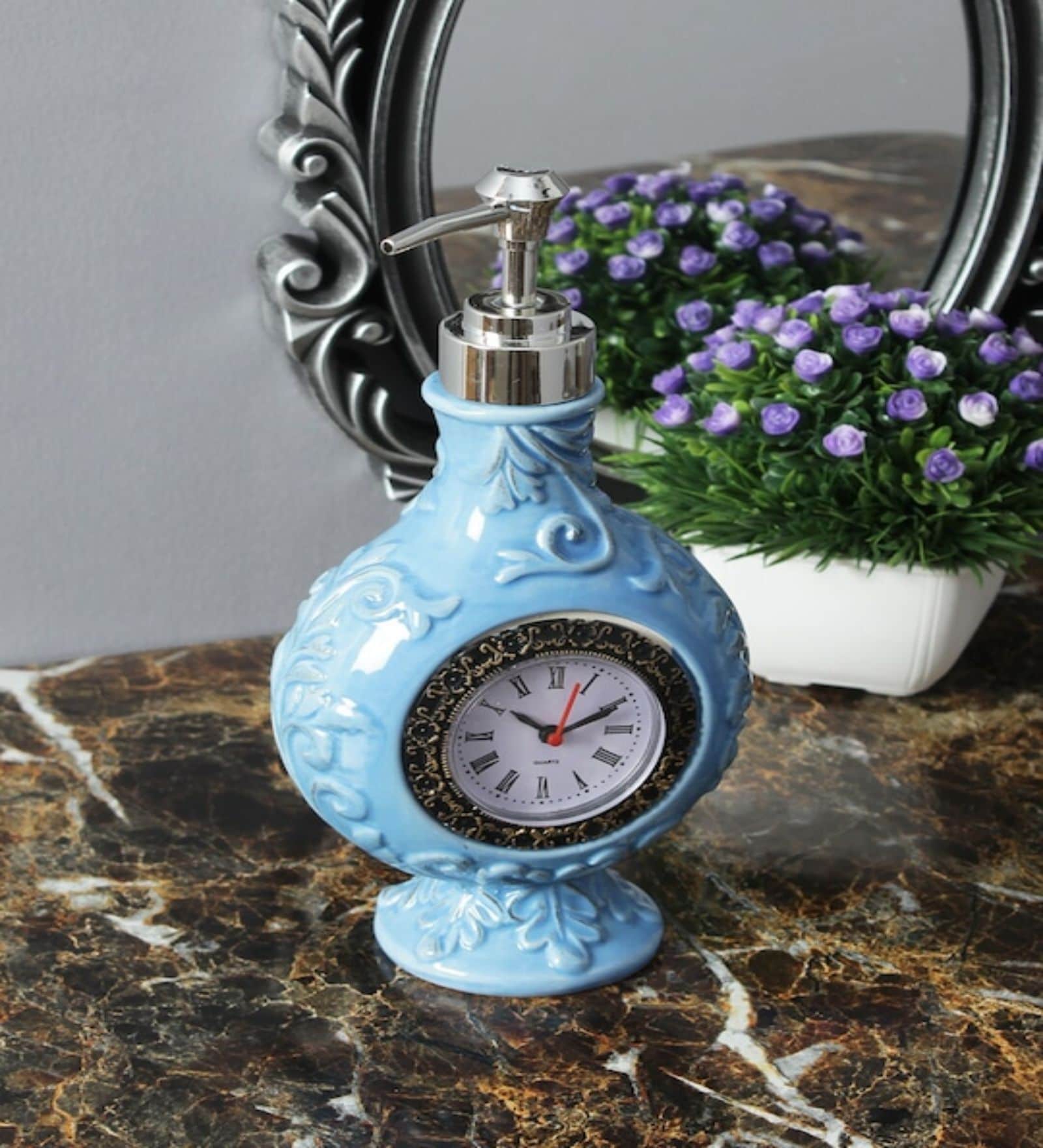 Vintage Clock 250ml Blue Ceramic Soap Dispenser