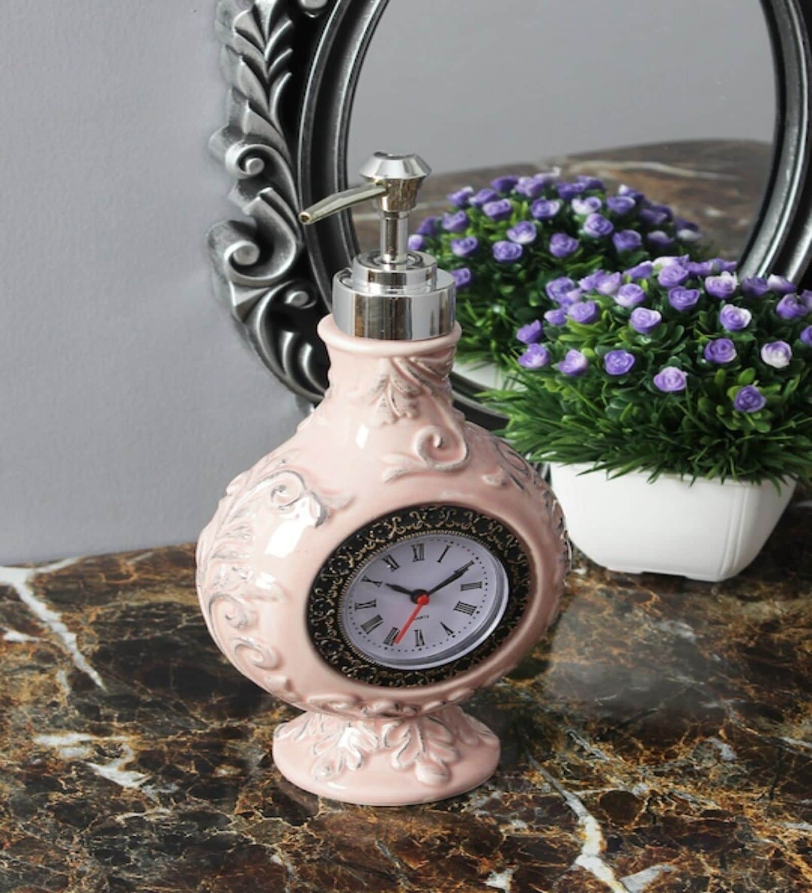 Vintage Clock 250ml Pink Ceramic Soap Dispenser