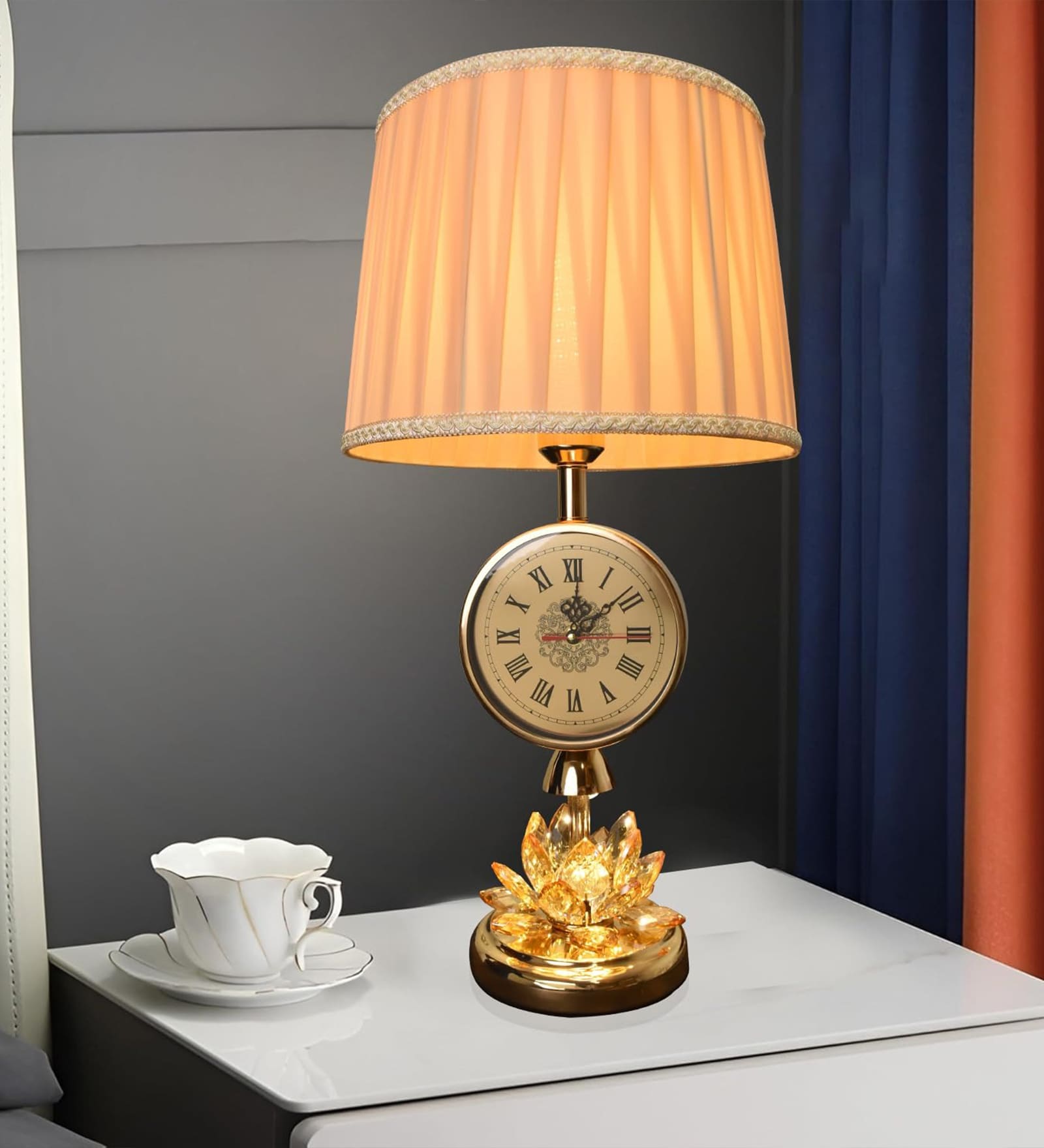 Vintage Clockwork LED Table Lamp with Drum Shade