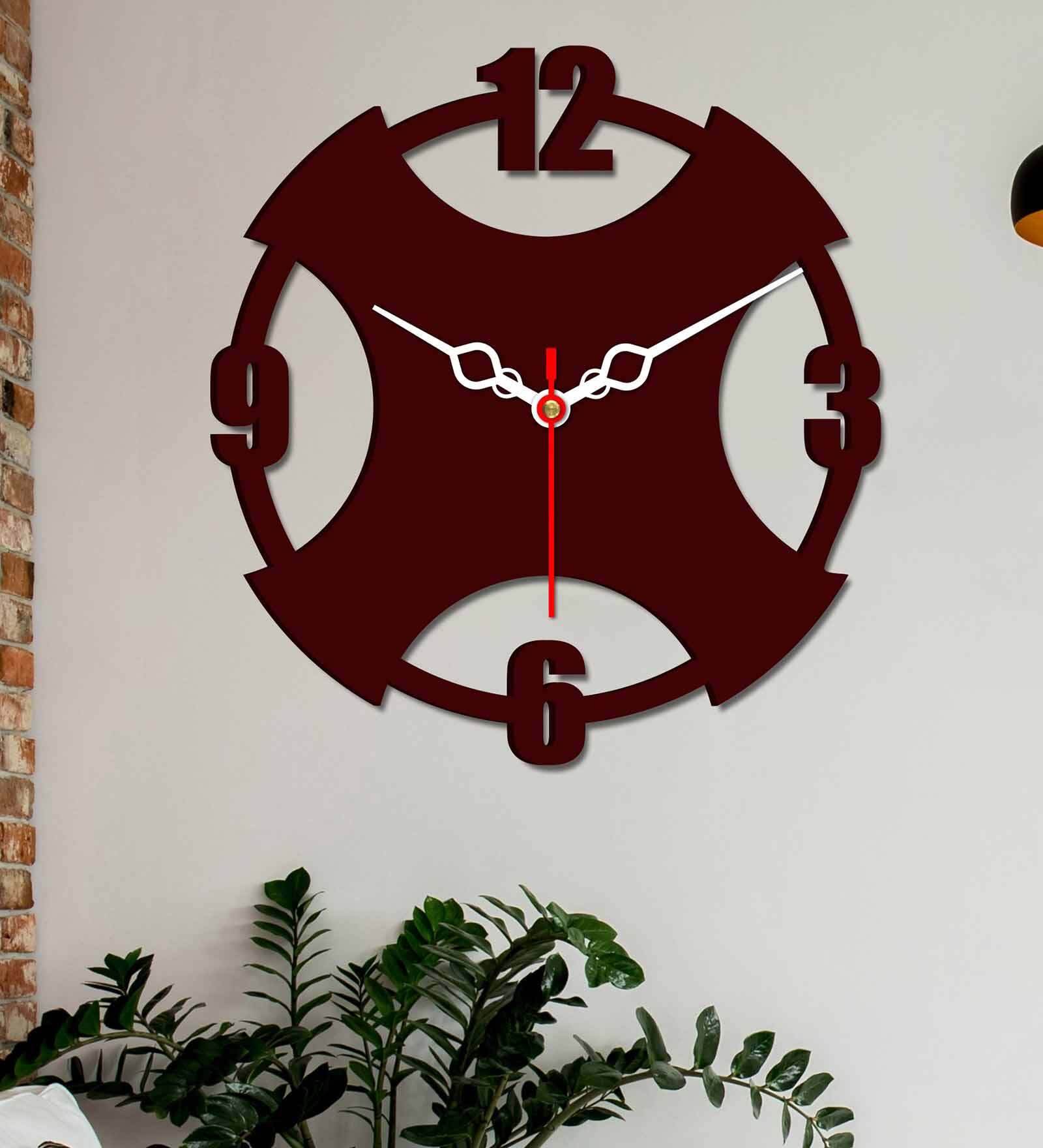 Vintage Decorative  Wood Wall Clock In Maroon