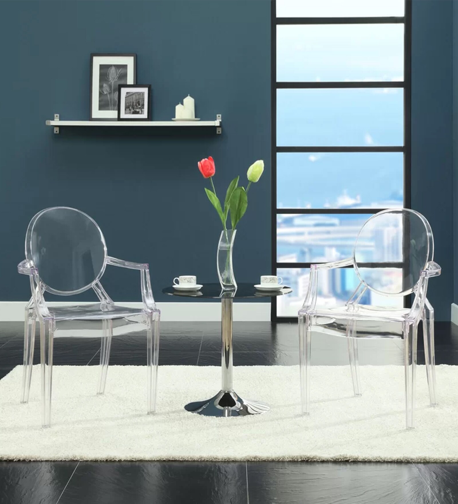 Ghost Arm Plastic Chair with Arms in translucent Finish Ghost Arm Plastic Chair with Arms in translucent Finish